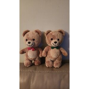 Gund Kraft Peanut Butter Bears 10" Plush Stuffed‎ Teddy Red Green Bow Tie Beanie